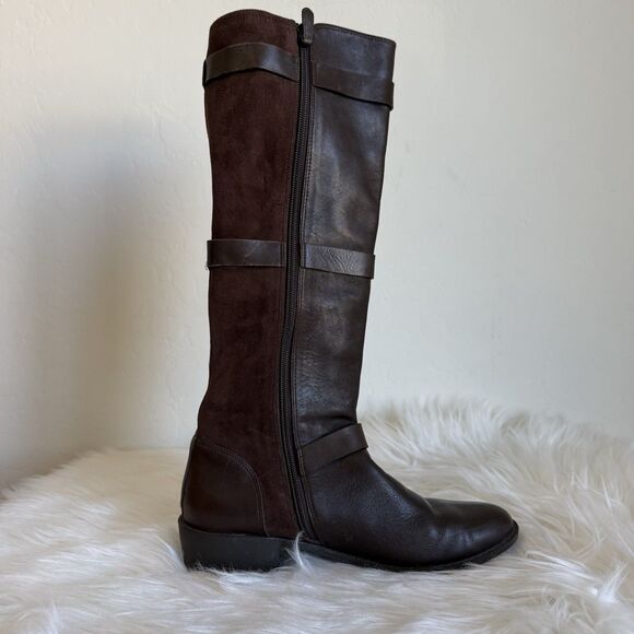 Cole Haan 7.5 Women Mid Calf Brown Leather Suede Buckle Riding Boots Equestrian - Picture 12 of 16